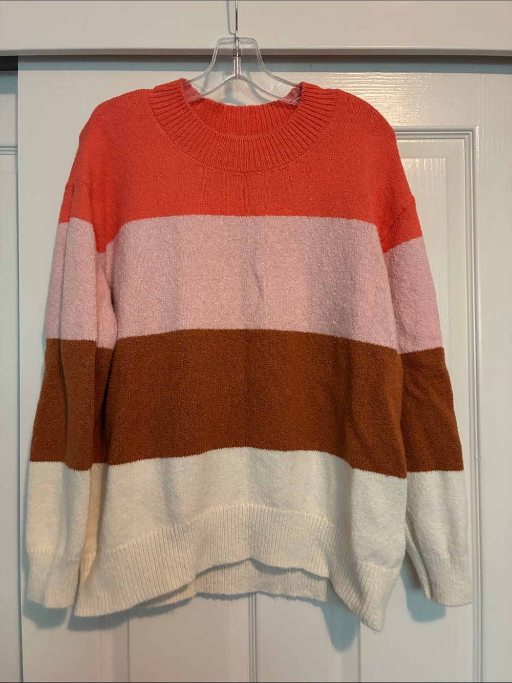 Old Navy Colorblock Crewneck Sweater - Coral, Light Pink, Brown, Cream